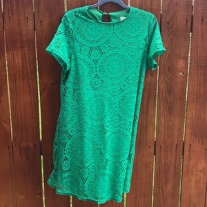 Lace green dress.